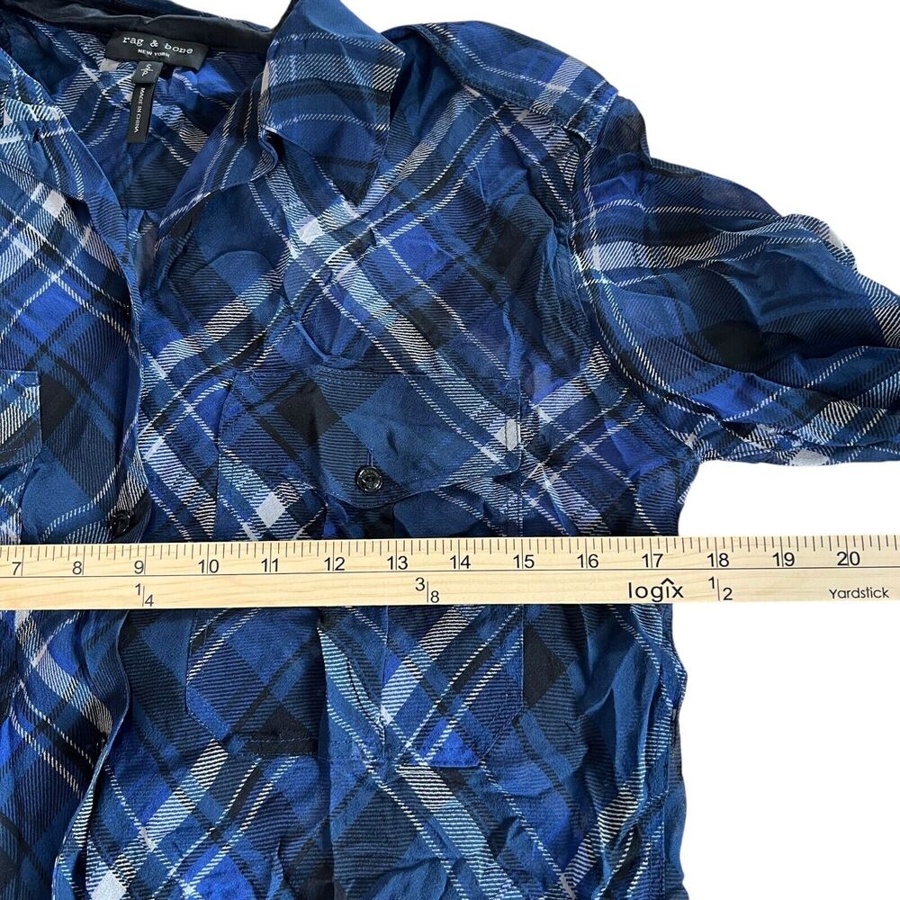 Rag & Bone Silk Plaid Button Up Long Sleeve Top Blouse Womens Size S Blue Sheer - Picture 10 of 11